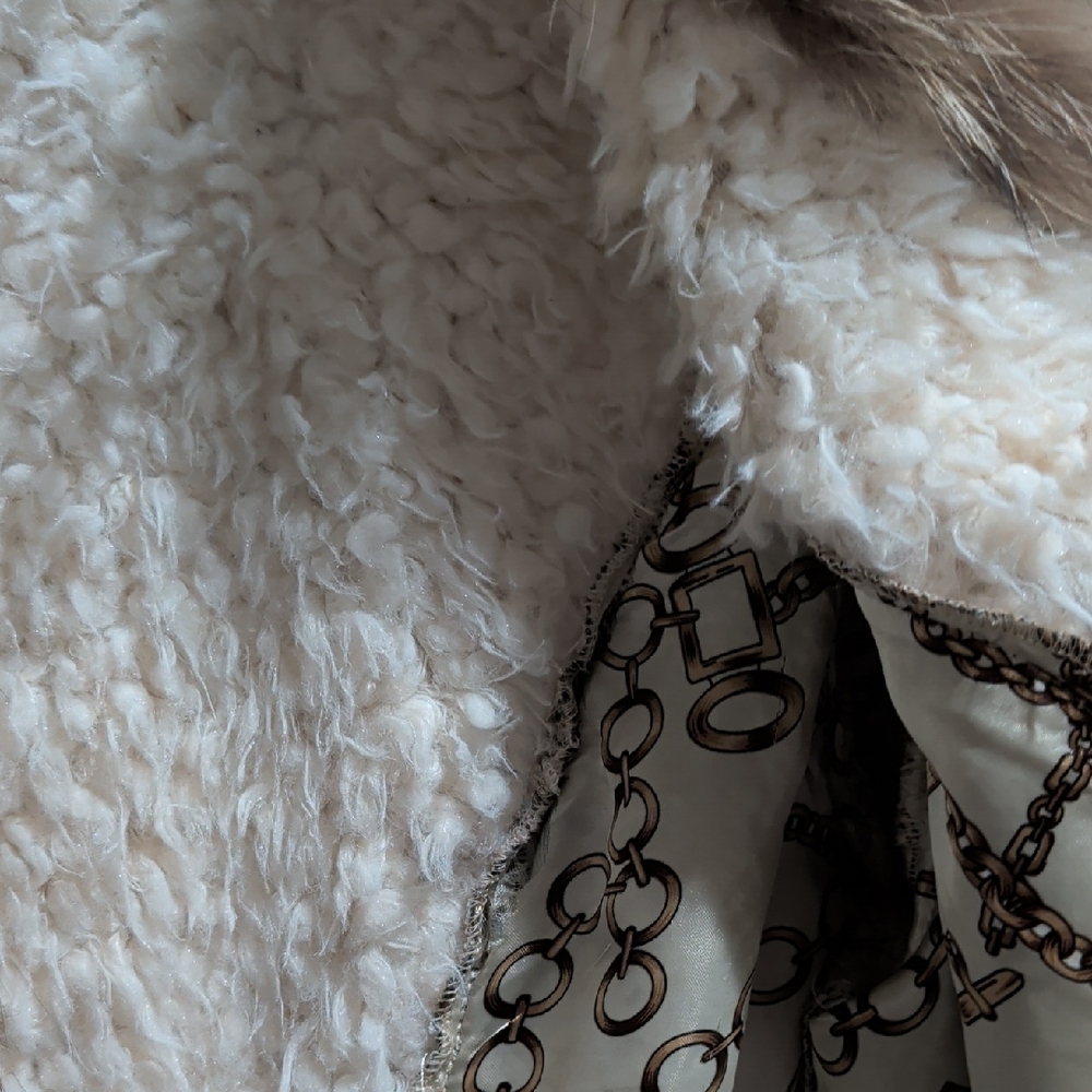 Textured Beige & Blush Ruffle Blazer with Faux Fur Trim - Picture 10 of 14